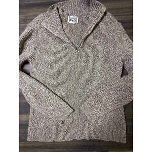 Converse One Star Knit Quarter Zip Pullover Sweater Brown Heathered Medium